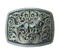 Intricate Scrollwork Running Mustang Belt Buckle