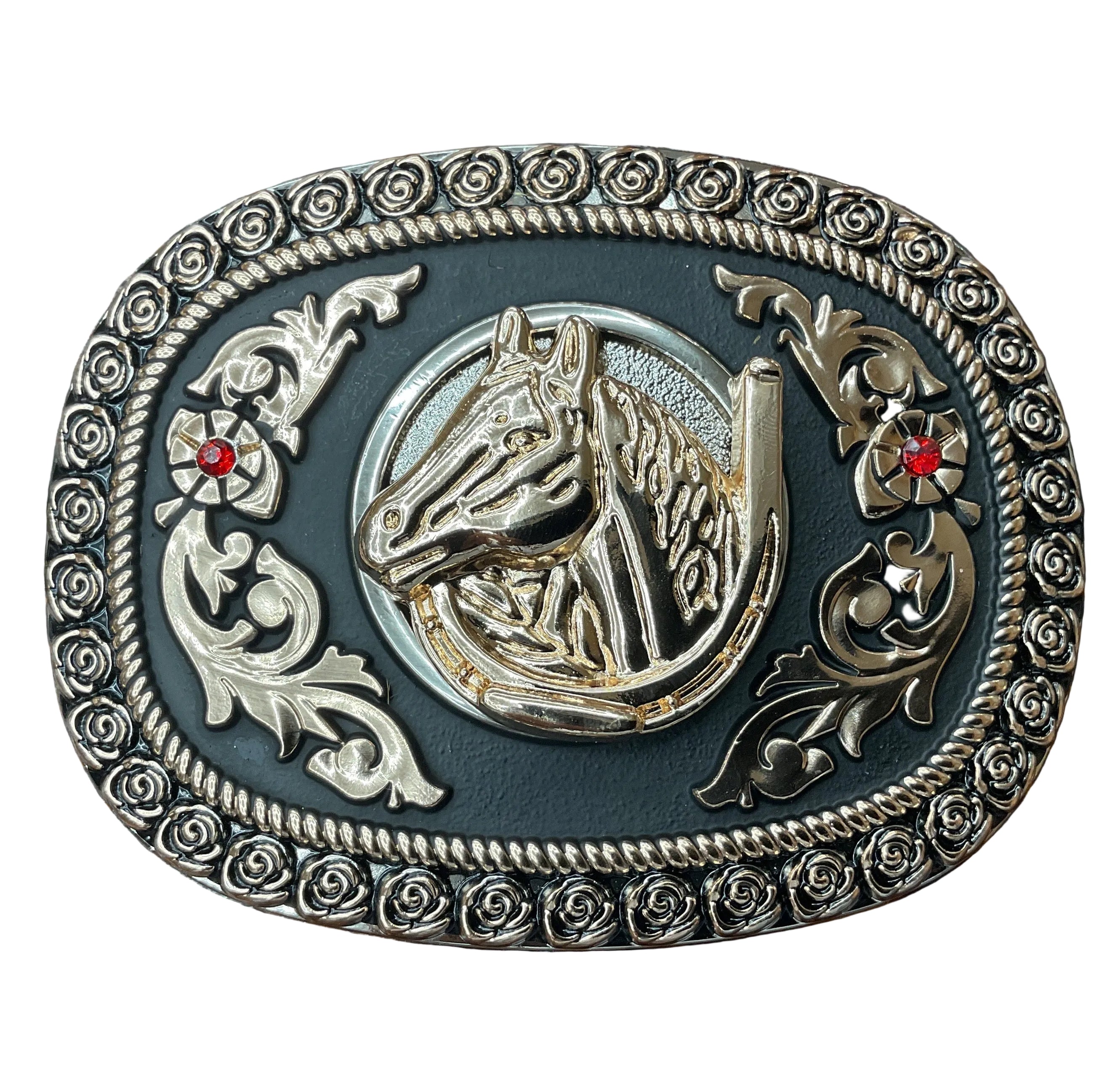 Horse Shoe Horse Head Ruby Belt Buckle