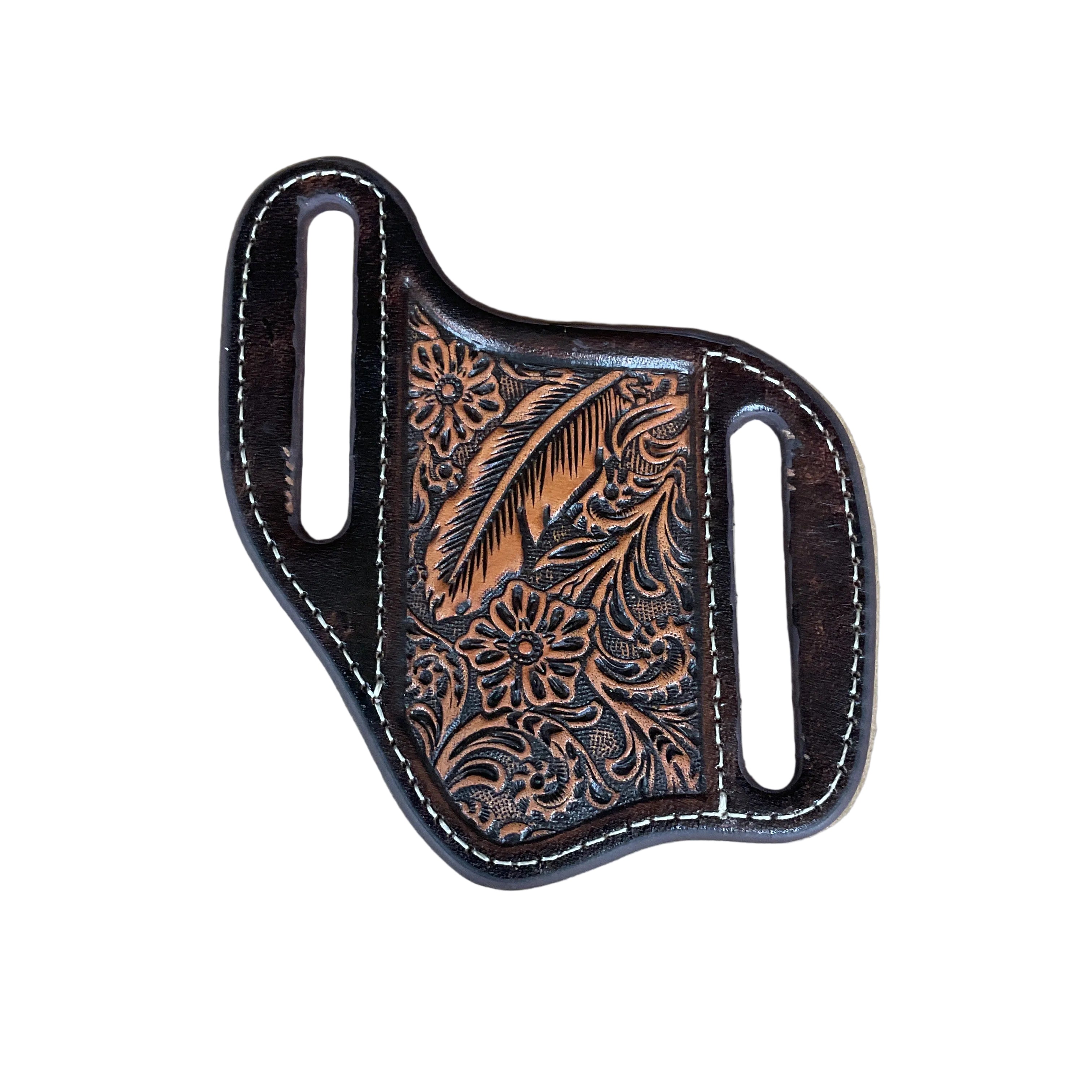 ARIAT KNIFE SHEATH FLORAL EMBOSSED MEDIUM BROWN