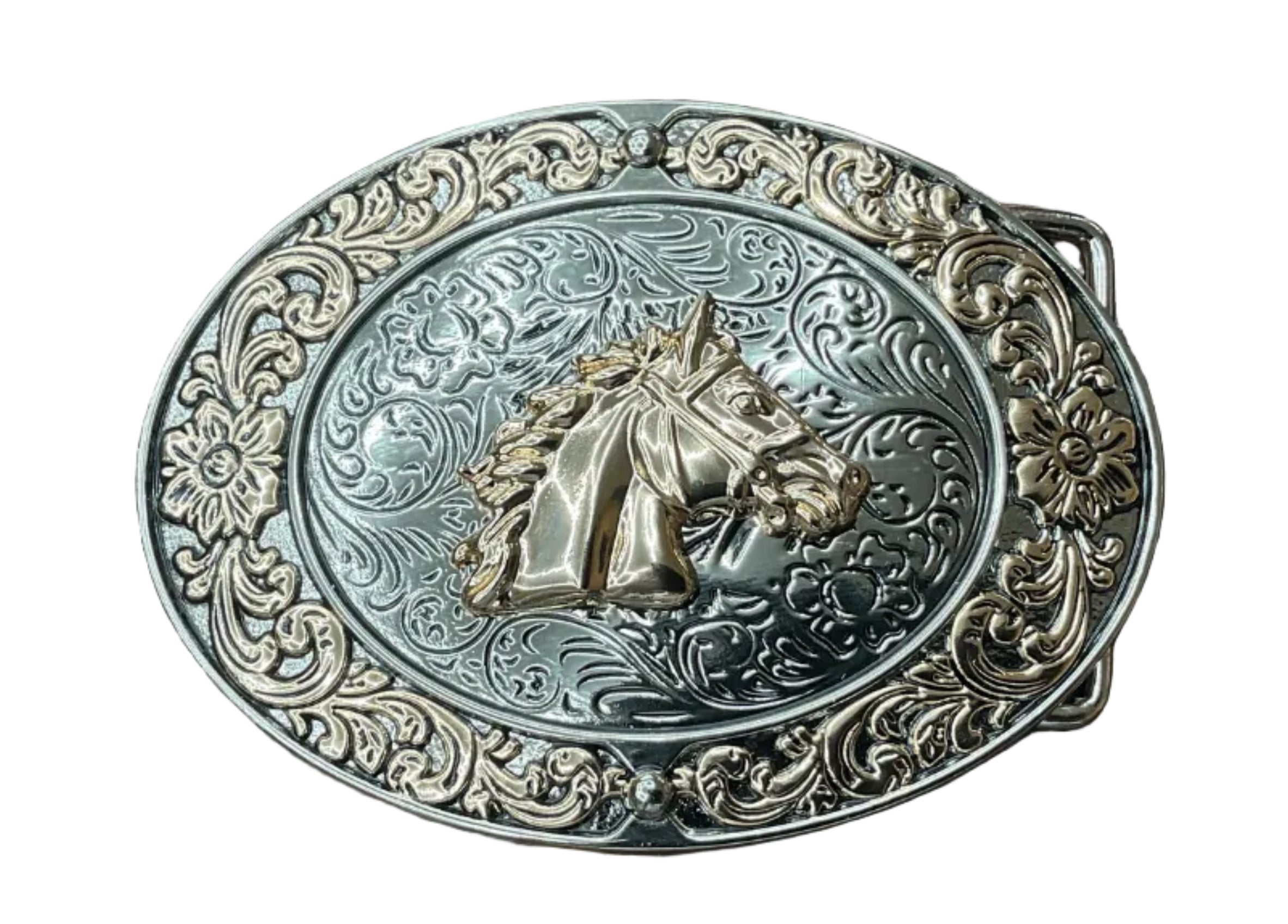 Oval Flower Noble Stallion Belt Buckle