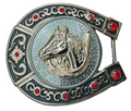 Horse Shoe Horse Head Ruby Horse Shoe Belt Buckle