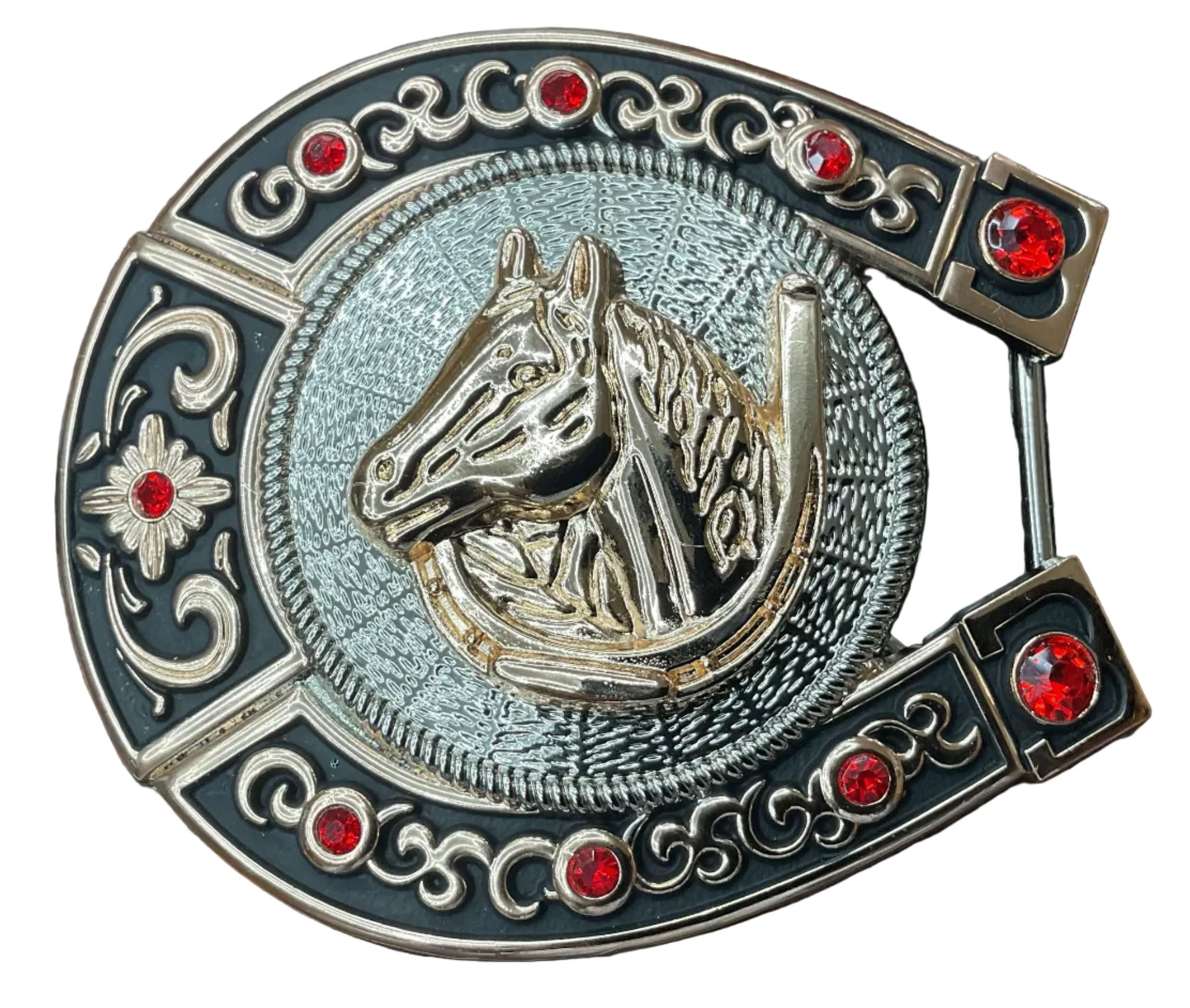 Horse Shoe Horse Head Ruby Horse Shoe Belt Buckle