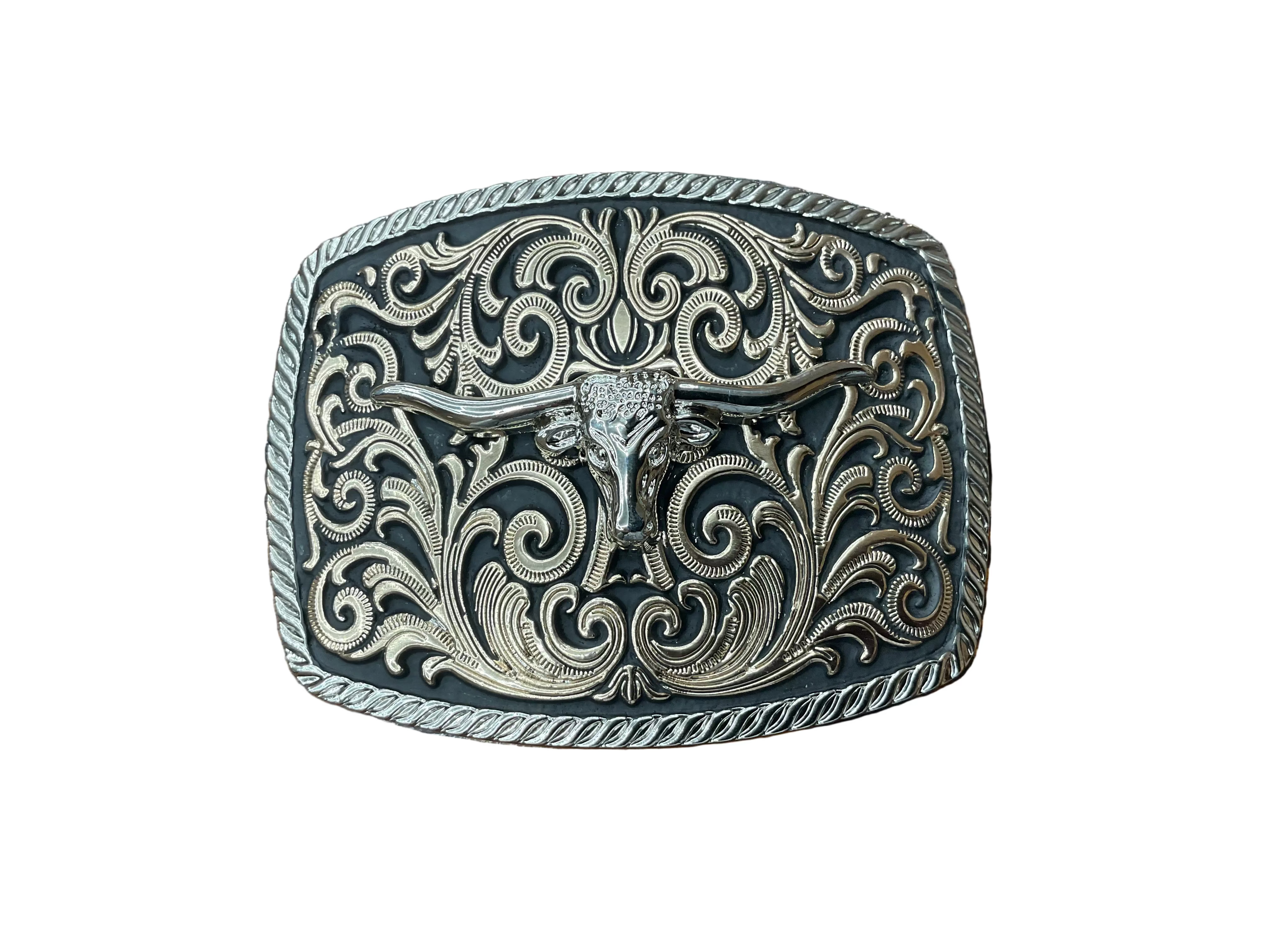 Intricate Scrollwork Longhorn Belt Buckle