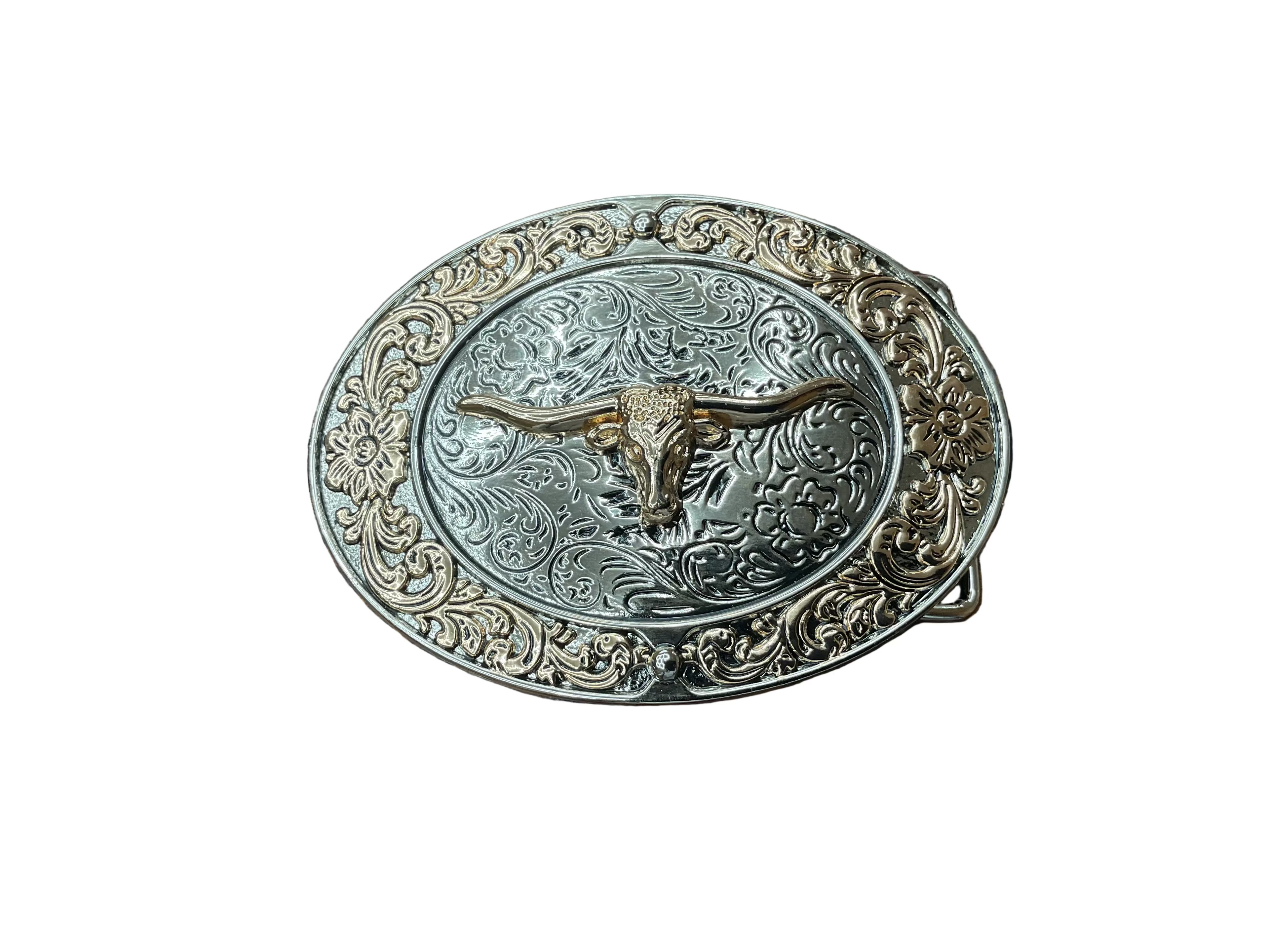 Oval Flower Longhorn Belt Buckle